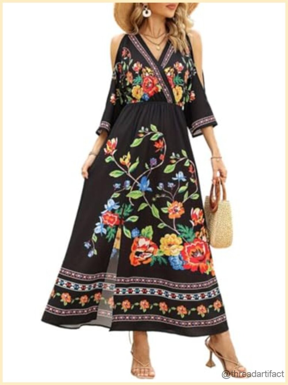 Sleeveless Floral Maxi Dress with Cold Shoulder V-Neck Plus Size